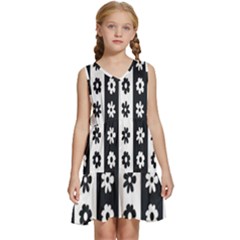 Black-and-white-flower-pattern-by-zebra-stripes-seamless-floral-for-printing-wall-textile-free-vecto Kids  Sleeveless Tiered Mini Dress