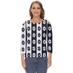 Black-and-white-flower-pattern-by-zebra-stripes-seamless-floral-for-printing-wall-textile-free-vecto Cut Out Wide Sleeve Top