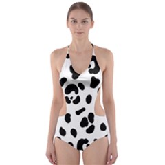 Blak-white-tiger-polkadot Cut-out One Piece Swimsuit by nate14shop