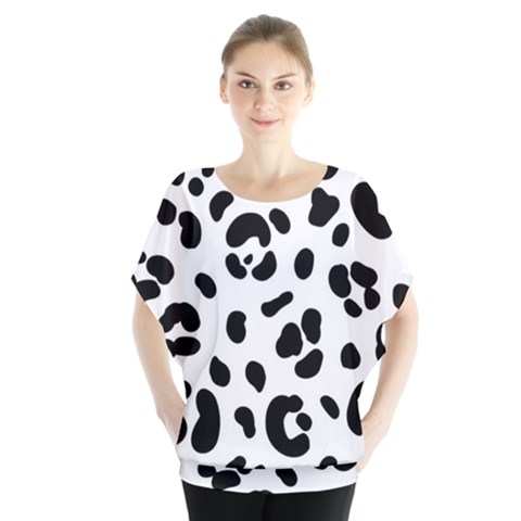 Blak-white-tiger-polkadot Batwing Chiffon Blouse by nate14shop