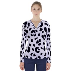 Blak-white-tiger-polkadot V-neck Long Sleeve Top