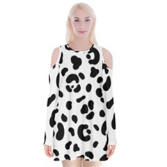 Blak-white-tiger-polkadot Velvet Long Sleeve Shoulder Cutout Dress by nate14shop