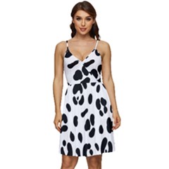 Blak-white-tiger-polkadot V-neck Pocket Summer Dress 