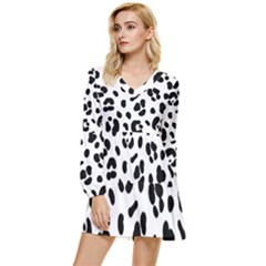 Blak-white-tiger-polkadot Tiered Long Sleeve Mini Dress