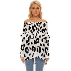 Blak-white-tiger-polkadot Off Shoulder Chiffon Pocket Shirt