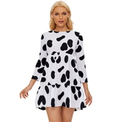 Blak-white-tiger-polkadot Long Sleeve Babydoll Dress