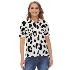 Blak-white-tiger-polkadot Women s Short Sleeve Double Pocket Shirt