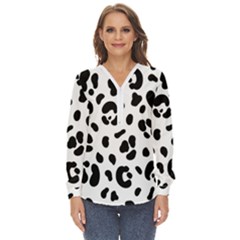 Blak-white-tiger-polkadot Zip Up Long Sleeve Blouse