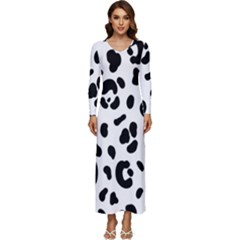 Blak-white-tiger-polkadot Long Sleeve Velour Longline Maxi Dress