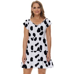 Blak-white-tiger-polkadot Short Sleeve Tiered Mini Dress