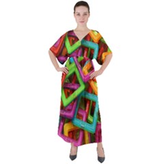 Construction-set V-neck Boho Style Maxi Dress by nate14shop