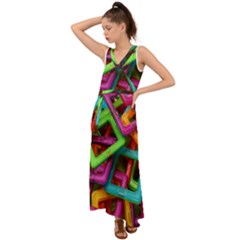 Construction-set V-neck Chiffon Maxi Dress by nate14shop