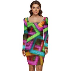 Construction-set Women Long Sleeve Ruched Stretch Jersey Dress