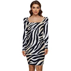 Cuts  Catton Tiger Women Long Sleeve Ruched Stretch Jersey Dress