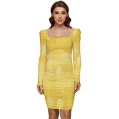 Digital-paper Women Long Sleeve Ruched Stretch Jersey Dress