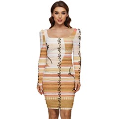 Easter 001 Women Long Sleeve Ruched Stretch Jersey Dress