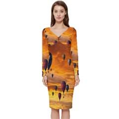 Emotions Long Sleeve V-neck Bodycon Dress 