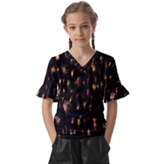 Fireworks- Kids  V-neck Horn Sleeve Blouse