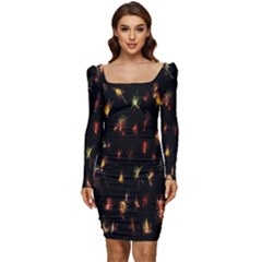 Fireworks- Women Long Sleeve Ruched Stretch Jersey Dress