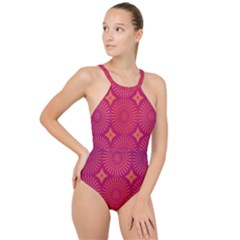 Flower High Neck One Piece Swimsuit