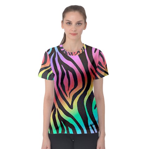 Rainbow Zebra Stripes Women s Sport Mesh Tee by nate14shop