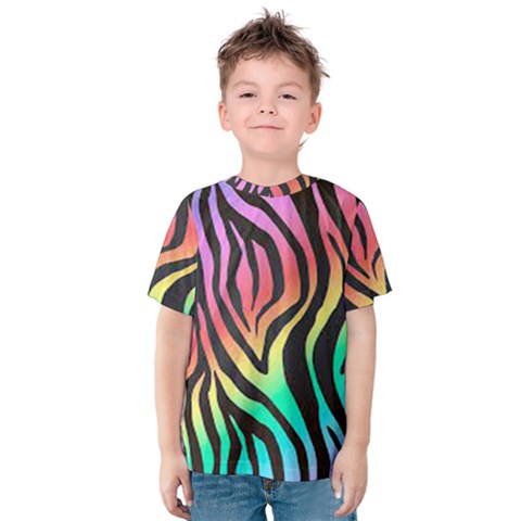 Rainbow Zebra Stripes Kids  Cotton Tee by nate14shop