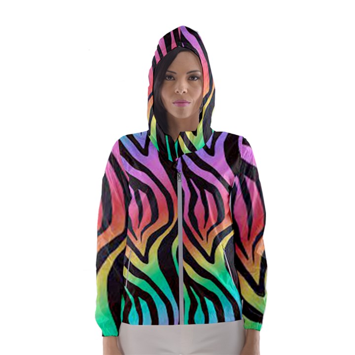 Rainbow Zebra Stripes Women s Hooded Windbreaker