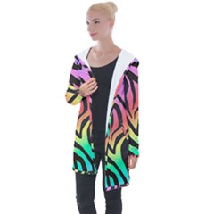 Rainbow Zebra Stripes Longline Hooded Cardigan by nate14shop