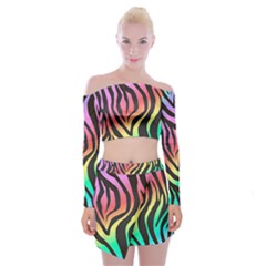 Rainbow Zebra Stripes Off Shoulder Top With Mini Skirt Set by nate14shop