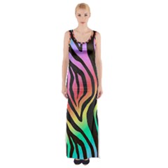 Rainbow Zebra Stripes Thigh Split Maxi Dress by nate14shop