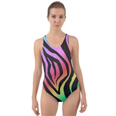 Rainbow Zebra Stripes Cut-out Back One Piece Swimsuit by nate14shop