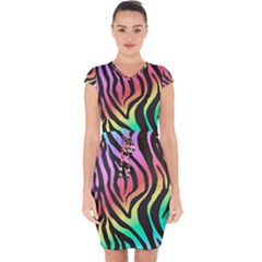 Rainbow Zebra Stripes Capsleeve Drawstring Dress  by nate14shop