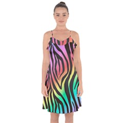 Rainbow Zebra Stripes Ruffle Detail Chiffon Dress