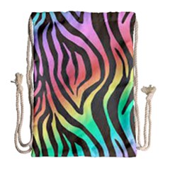 Rainbow Zebra Stripes Drawstring Bag (large) by nate14shop