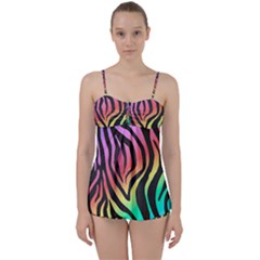 Rainbow Zebra Stripes Babydoll Tankini Set by nate14shop