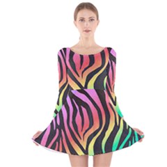 Rainbow Zebra Stripes Long Sleeve Velvet Skater Dress