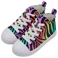 Rainbow Zebra Stripes Kids  Mid-top Canvas Sneakers by nate14shop