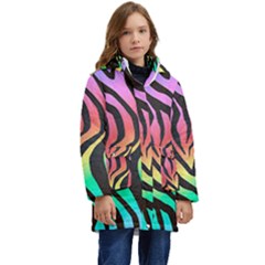 Rainbow Zebra Stripes Kid s Hooded Longline Puffer Jacket