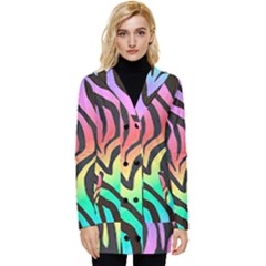 Rainbow Zebra Stripes Button Up Hooded Coat 