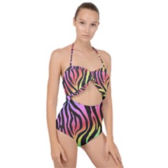 Rainbow Zebra Stripes Scallop Top Cut Out Swimsuit by nate14shop