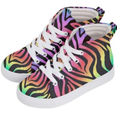 Rainbow Zebra Stripes Kids  Hi-top Skate Sneakers by nate14shop