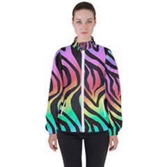 Rainbow Zebra Stripes Women s High Neck Windbreaker by nate14shop