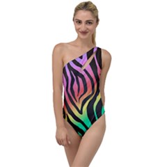 Rainbow Zebra Stripes To One Side Swimsuit by nate14shop