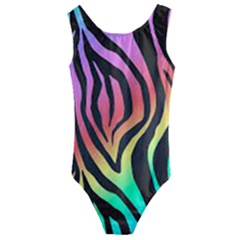 Rainbow Zebra Stripes Kids  Cut-out Back One Piece Swimsuit