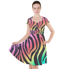 Rainbow Zebra Stripes Cap Sleeve Midi Dress