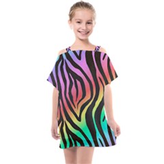 Rainbow Zebra Stripes Kids  One Piece Chiffon Dress