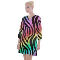 Rainbow Zebra Stripes Open Neck Shift Dress