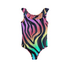 Rainbow Zebra Stripes Kids  Frill Swimsuit by nate14shop