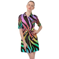 Rainbow Zebra Stripes Belted Shirt Dress by nate14shop