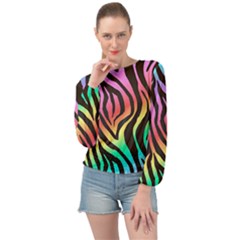 Rainbow Zebra Stripes Banded Bottom Chiffon Top by nate14shop